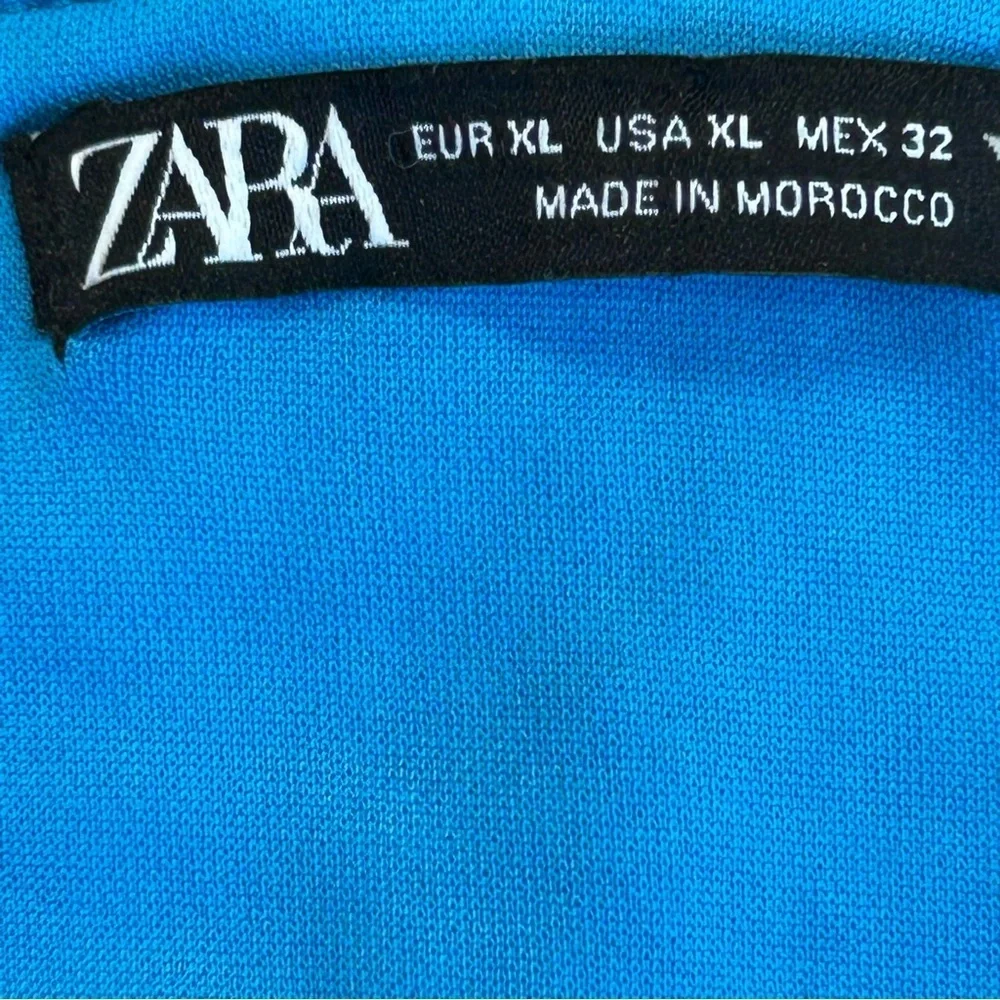 Zara blue ruched deep plunge V-neck halter crop top crisscross open back Sz XL - Picture 10 of 13